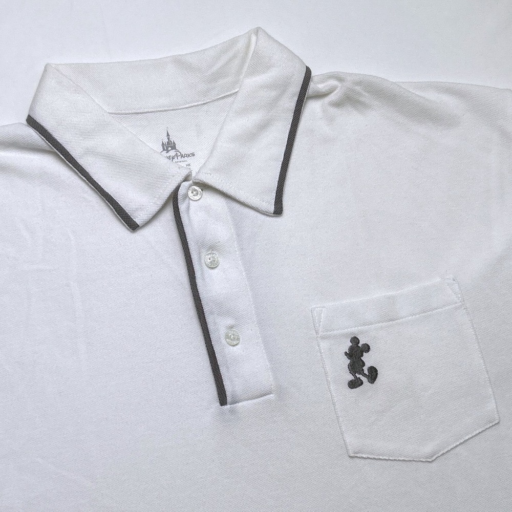 Disney Parks Mens Mickey Mouse Pocket Contrast Trim Polo Shirt Size L White